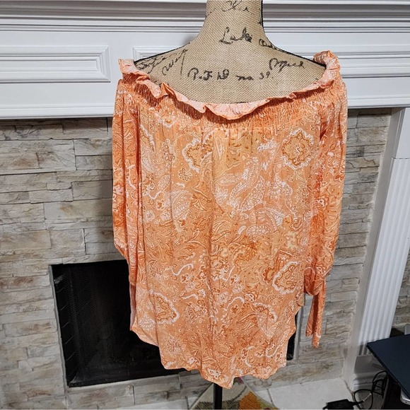 Michael Kors orange and white off shoulder‎ paisley blouse size medium - Picture 2 of 7